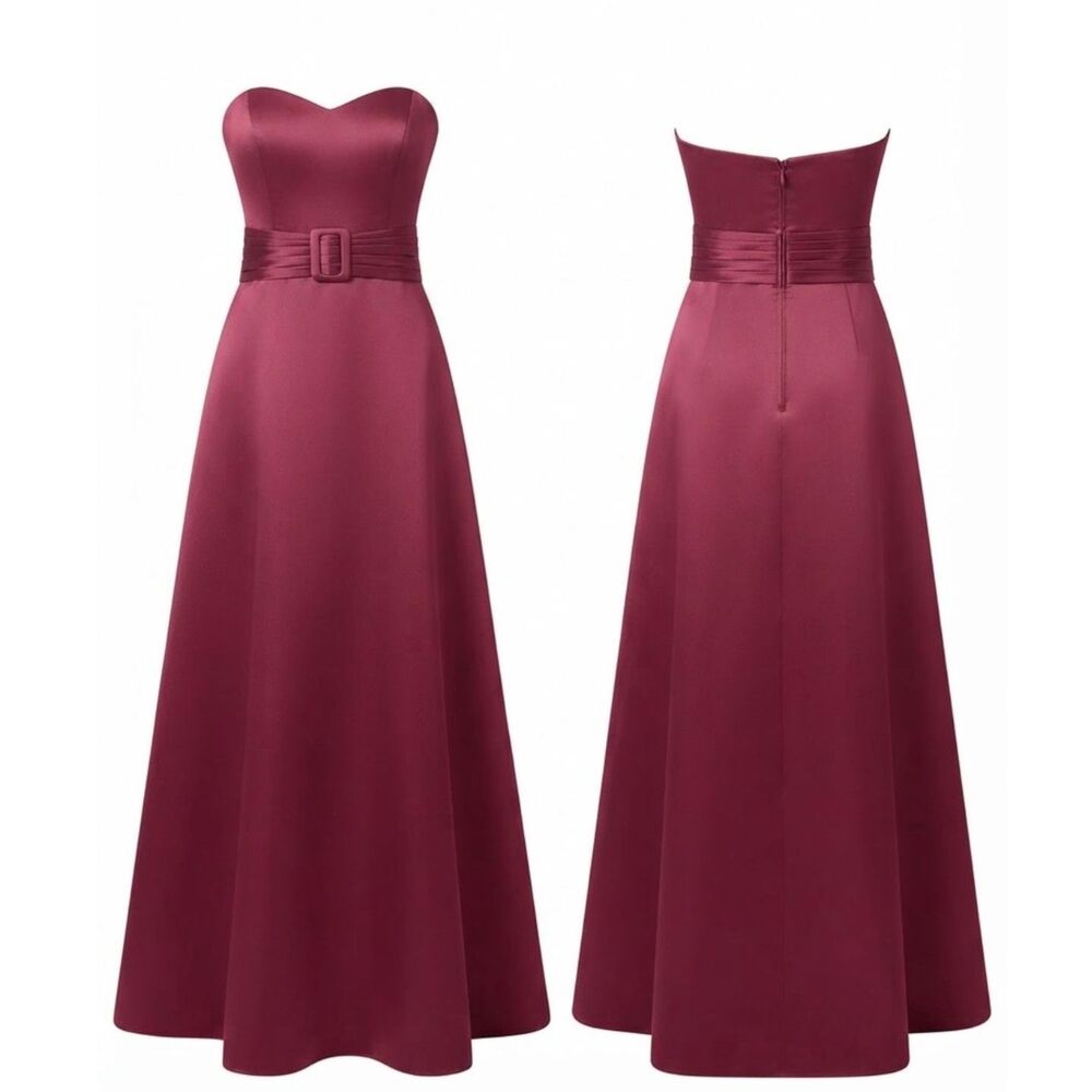 Alfred Angelo Claret Red Strapless Formal Maxi Dress Belted Satin Homecoming 4
